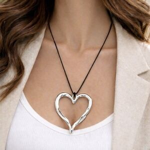 Oversized Exaggerated Silver Heart statement necklace